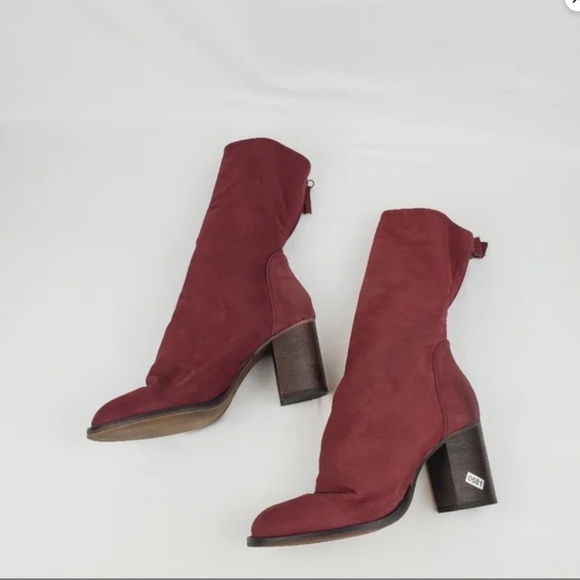 Free People Elle Block Heel Boots in Bordeaux Nubuck sz 37 (7) NWT - Picture 5 of 10